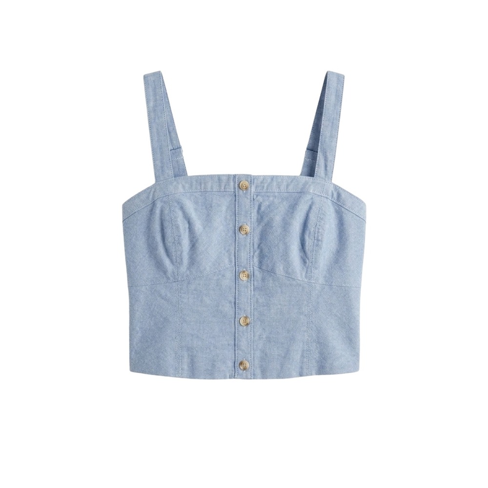 Abercrombie & Fitch Light Blue Denim Crop Button-Front Tank